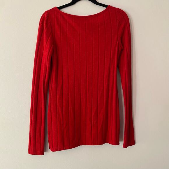 Anthropologie Red Viscose Long Sleeve Striped Crewneck Top Women's size Small - Picture 6 of 9